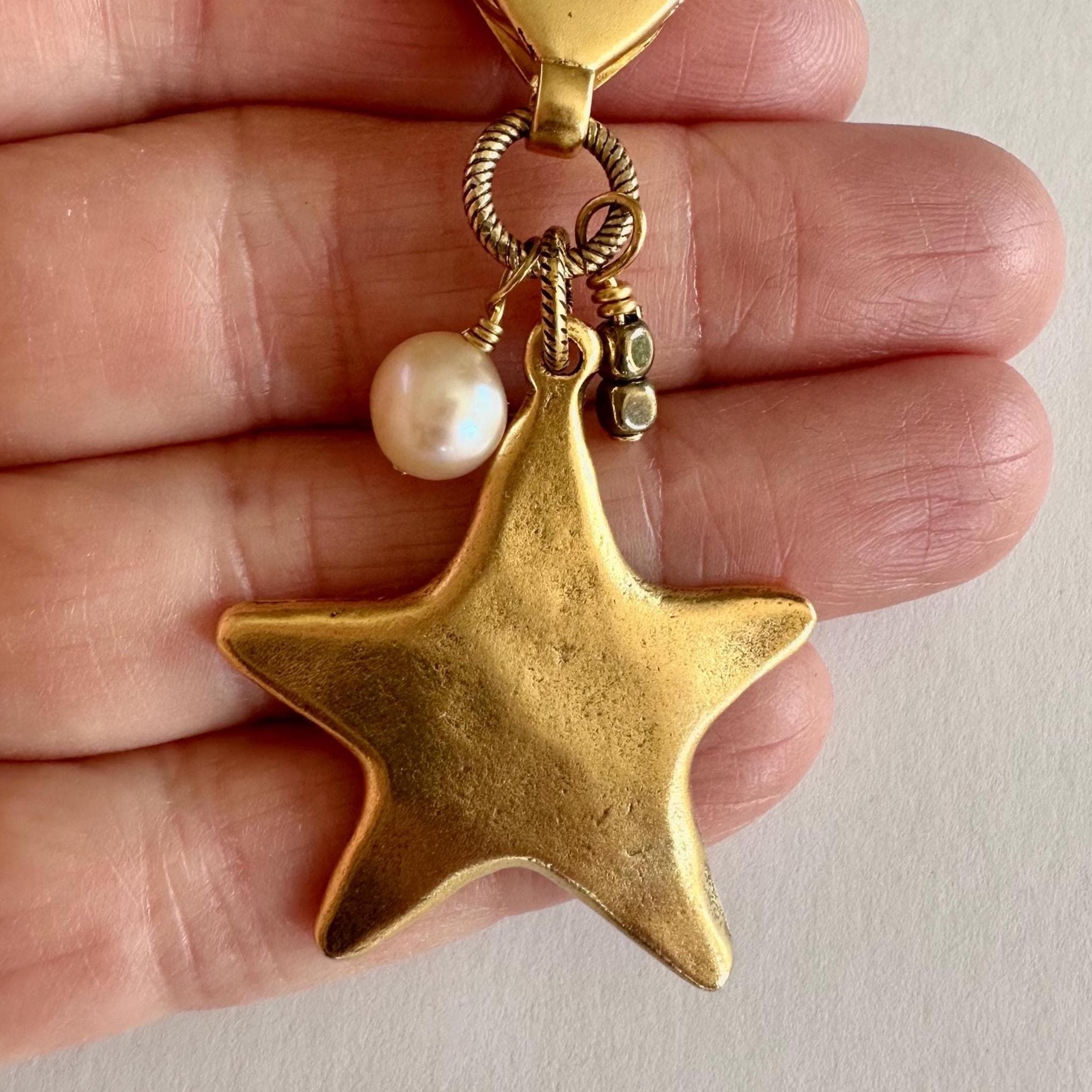 Gold Star Purse Charm Pearl Jewelry Gift