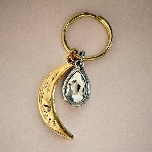 Gold Moon Bag Charm Keychain Whimsical Boho Jewelry Gift