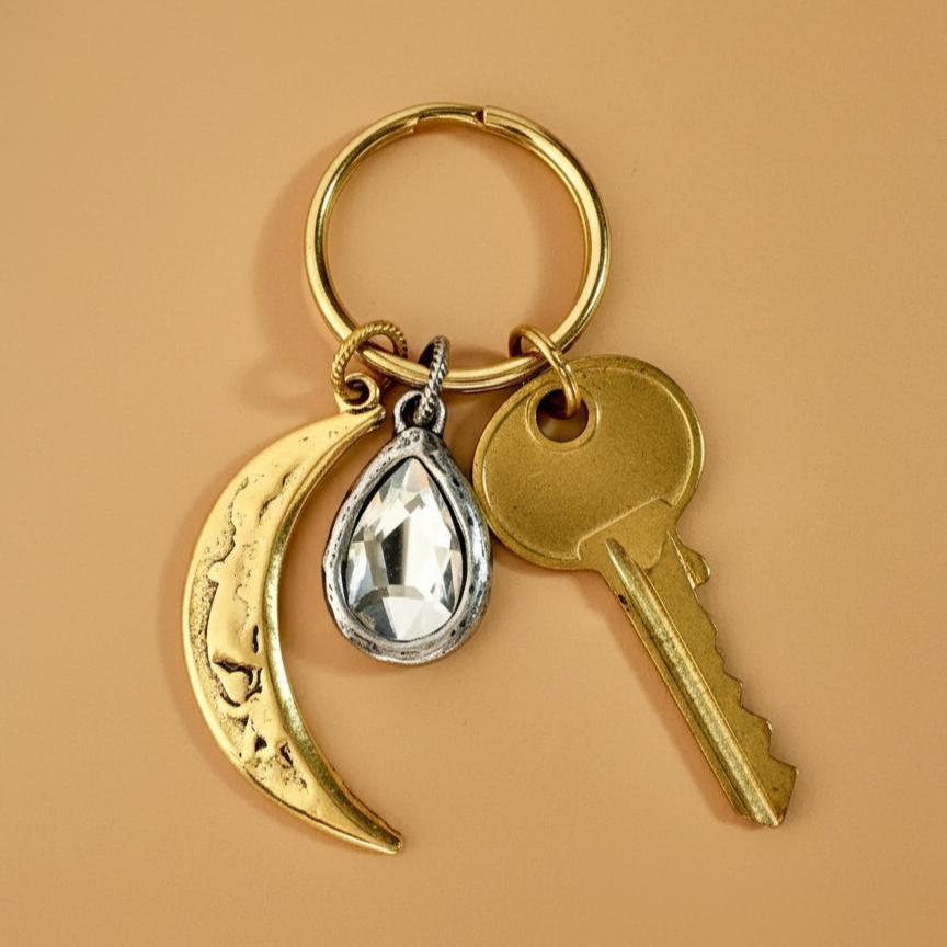 Gold Moon Bag Charm Keychain Whimsical Boho Jewelry Gift