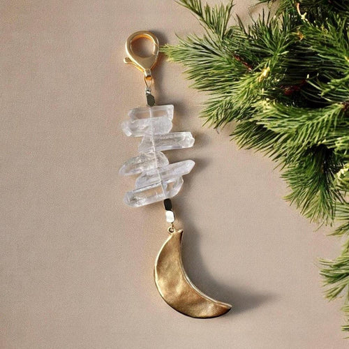Celestial Waning Moon Quartz Crystal Jewelry Purse Charm
