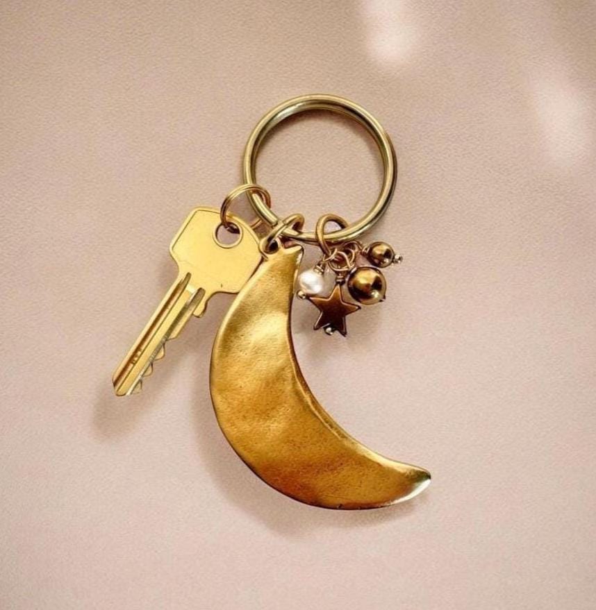 Gold Moon Keychain Pearl Cluster Jewelry Gift