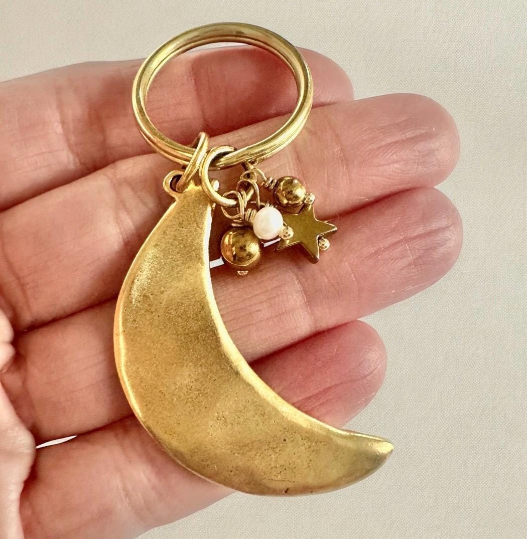 Gold Moon Keychain Pearl Cluster Jewelry Gift