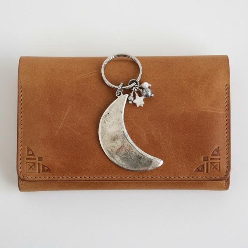 Silver Moon Keychain Bead Cluster Celestial Gift