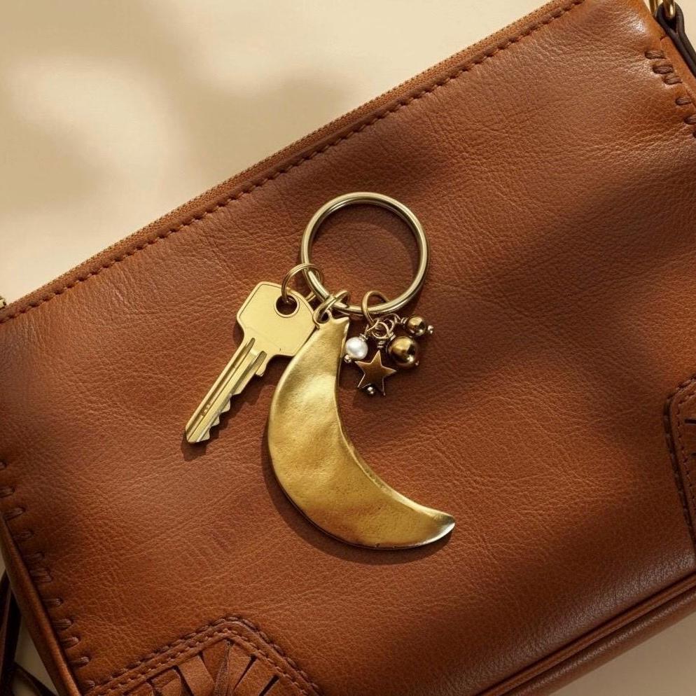 Gold Moon Keychain Pearl Cluster Jewelry Gift