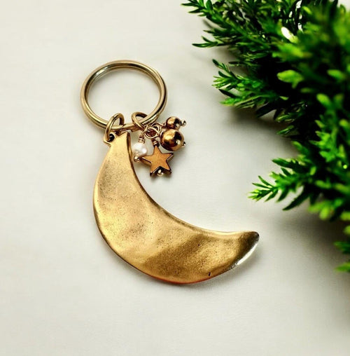 Gold Moon Keychain Pearl Cluster Jewelry Gift