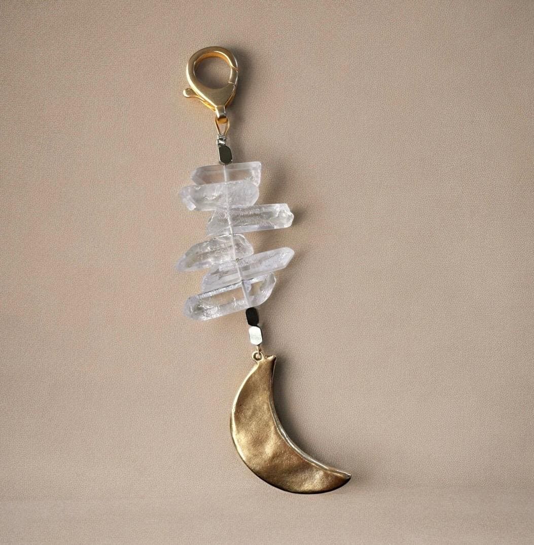 Celestial Waning Moon Quartz Crystal Jewelry Purse Charm