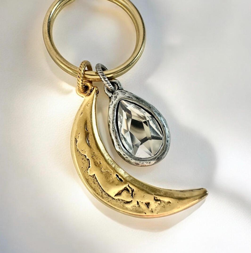 Gold Moon Bag Charm Keychain Whimsical Boho Jewelry Gift