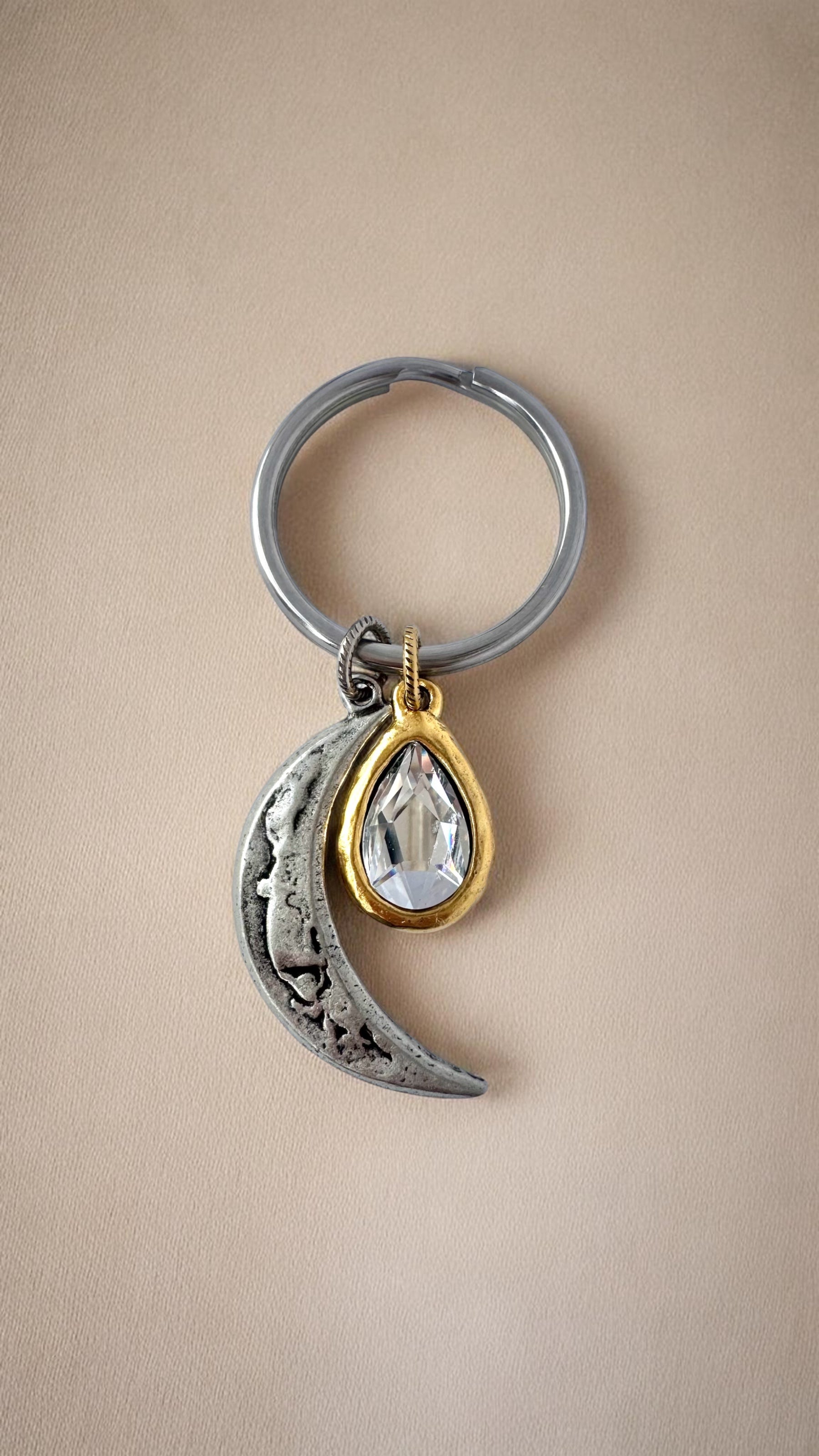 Silver Moon Bag Charm Keychain Whimsical Boho Jewelry Gift