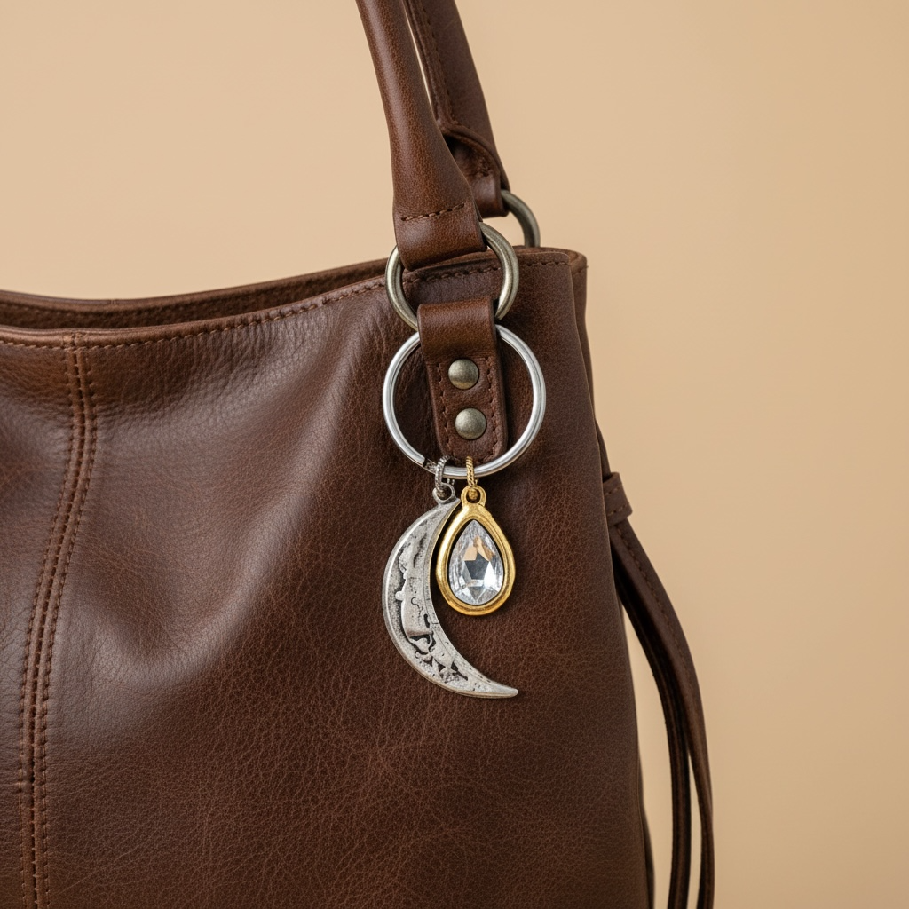 Silver Moon Bag Charm Keychain Whimsical Boho Jewelry Gift