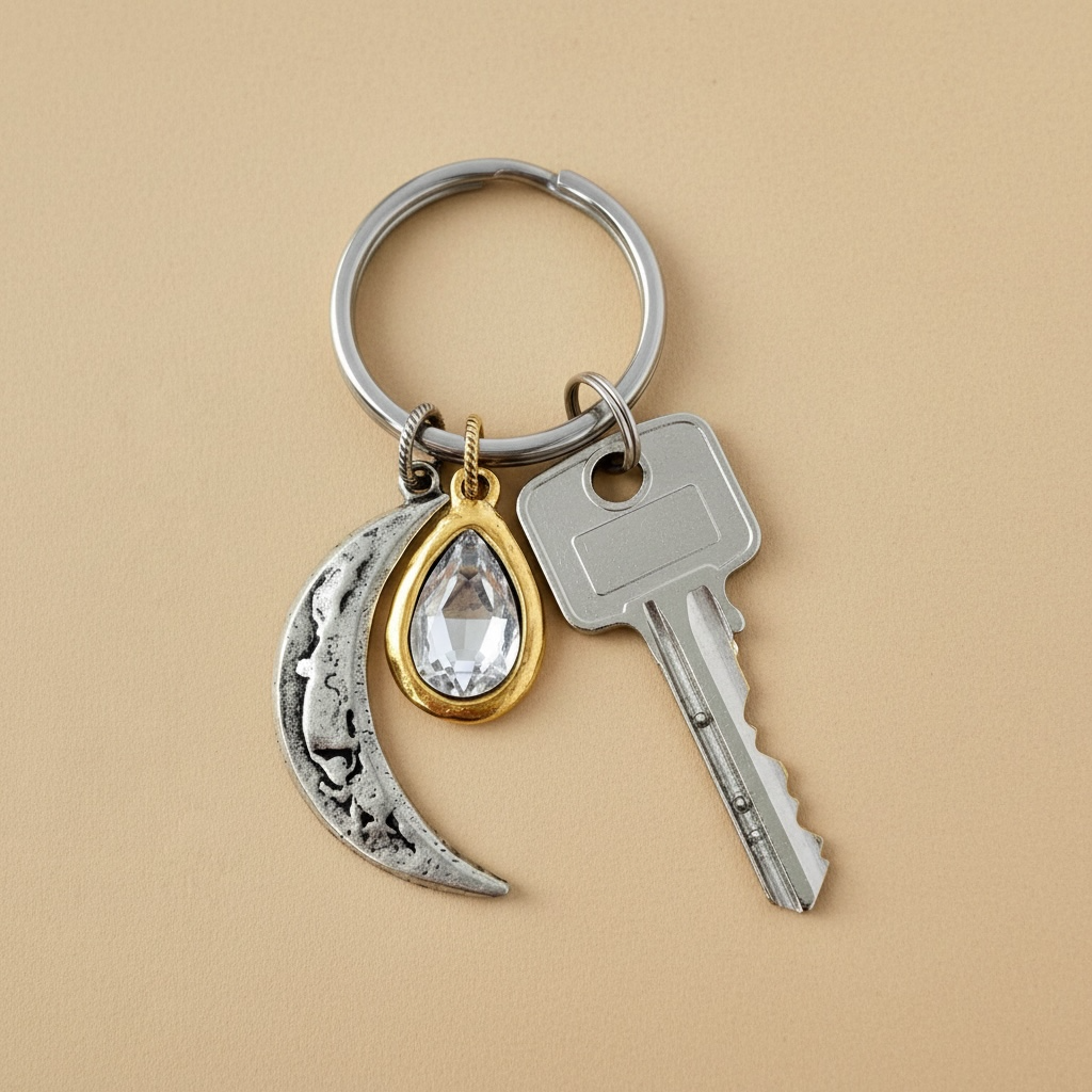 Silver Moon Bag Charm Keychain Whimsical Boho Jewelry Gift