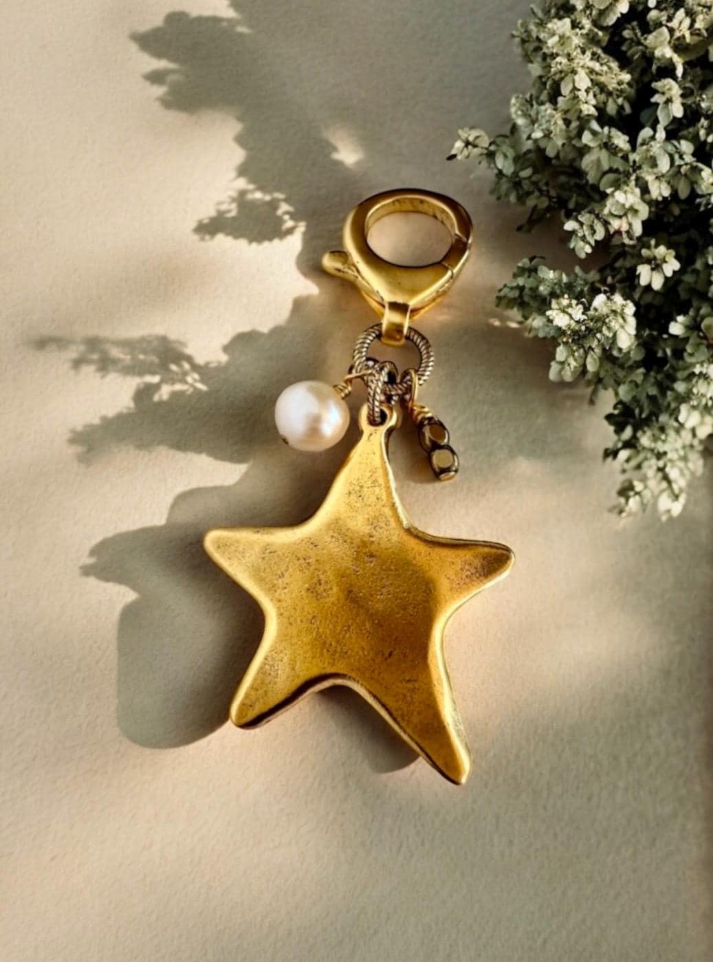 Gold Star Purse Charm Pearl Jewelry Gift