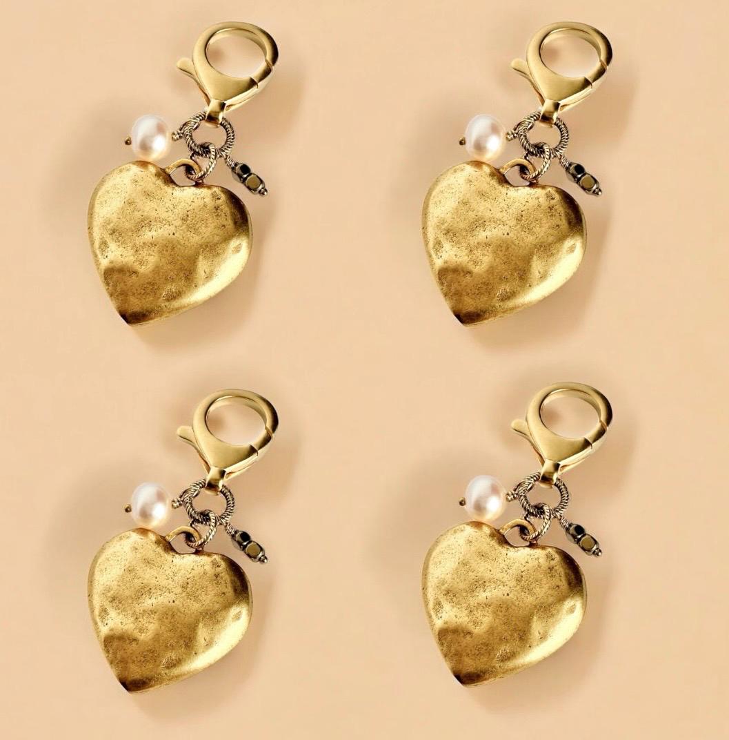 Gold Heart Bag Charm Genuine Pearl Jewelry Gift