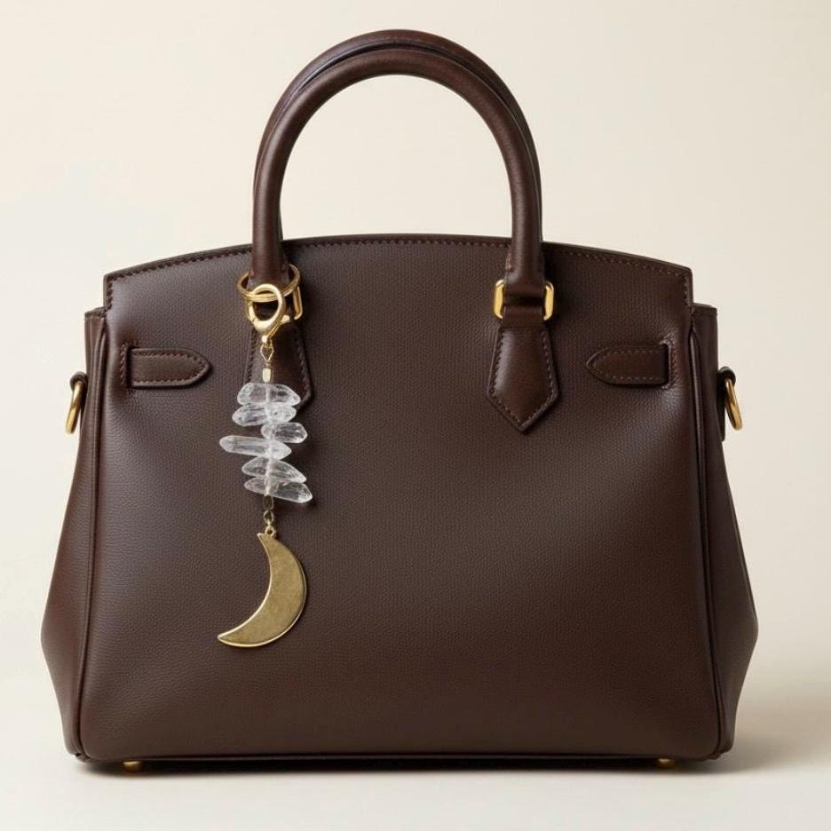 Celestial Waning Moon Quartz Crystal Jewelry Purse Charm