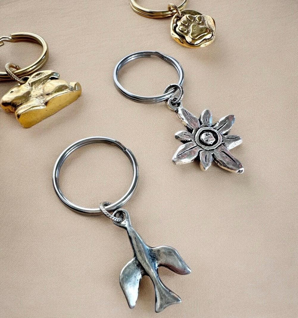 Silver Dove Keychain Purse Charm Genuine Turquoise Jewelry Gift for Her