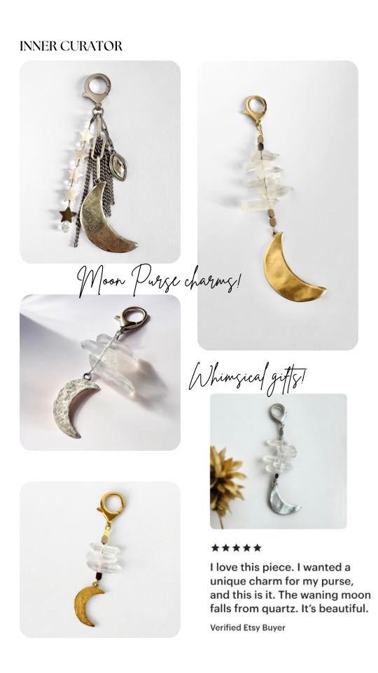 Celestial Waning Moon Quartz Crystal Jewelry Purse Charm