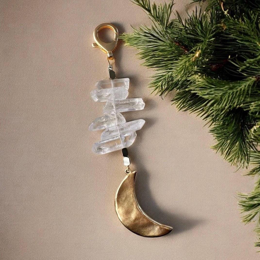 Celestial Waning Moon Quartz Crystal Jewelry Purse Charm